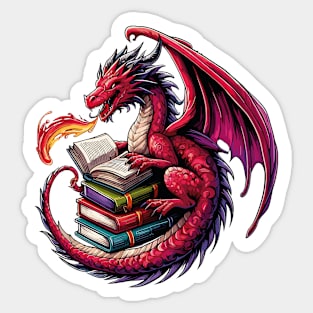 Bookworm Dragon Reading Book Lover Sticker